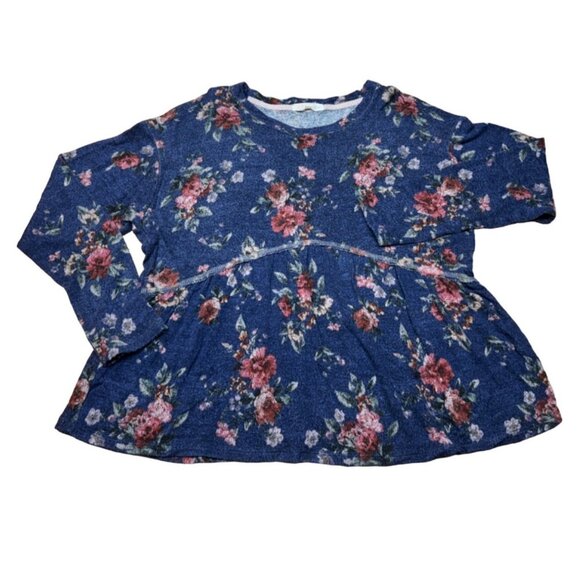 Rewind Womens Floral Peplum Top XL Blue/Red Polyester/Spandex - Picture 1 of 5